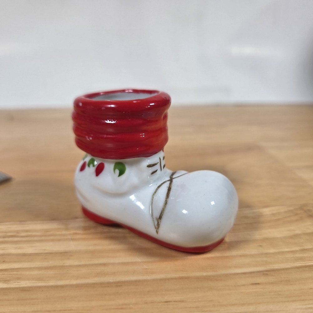 Vintage Santa Boot Tooth Pick Holder 70's Or 80's Christmas Holiday Decoration